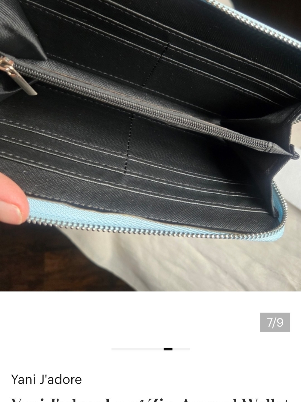 Yani J'adore Light Blue Zip Wallet & Matching Card Case - Picture 5 of 9